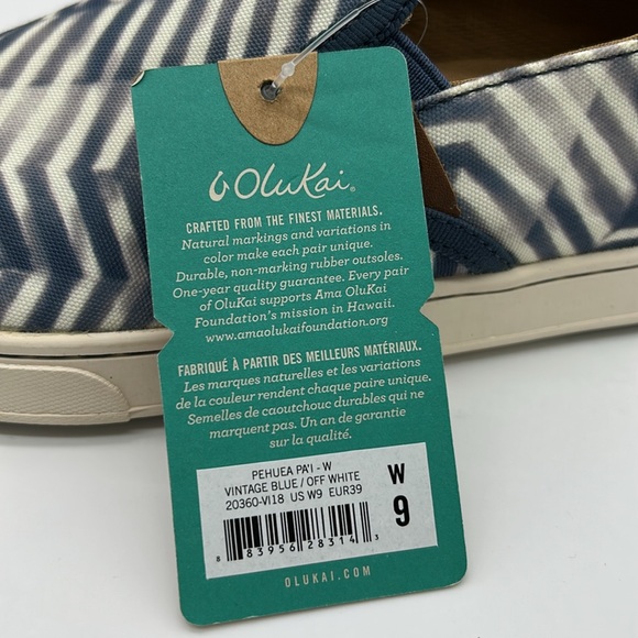 OluKai Pehuea Pa‘i Slip-On Sneakers Women’s Vintage Blue Off White Sz 9 NWB - Picture 8 of 9